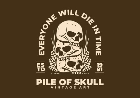 Vintage art illustration design of a pile of skullsのイラスト素材