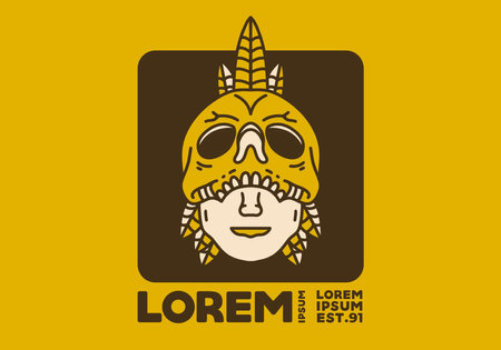 Vintage art illustration design of a man face hiding behind the skull maskのイラスト素材