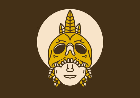 Vintage art illustration design of a man face hiding behind the skull maskのイラスト素材