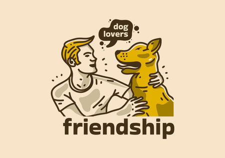 Vintage art illustration of man with dogのイラスト素材