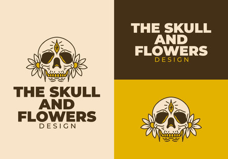 Vintage art illustration design of the skull and flowersのイラスト素材