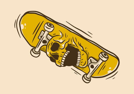 Vintage art illustration design of a skateboard and skullのイラスト素材