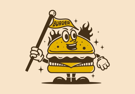 Illustration art design of a burger character with arms and legsのイラスト素材