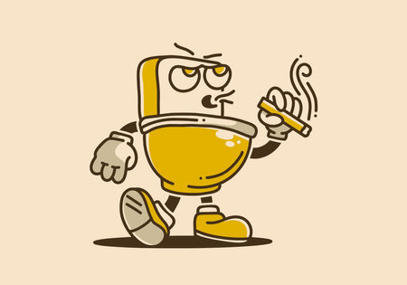Illustration art design of toilet mascot holding a cigaretteのイラスト素材