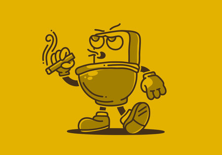 Illustration art design of toilet mascot holding a cigaretteのイラスト素材