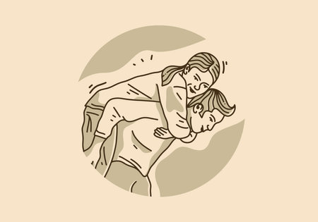 Vintage art illustration design of man carrying womanのイラスト素材