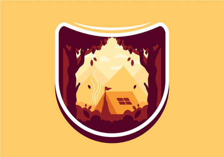 Colorful Flat illustration design of outdoor campingのイラスト素材