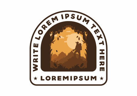 silhouette flat illustration design of a mountain climber standing on top of a hillのイラスト素材