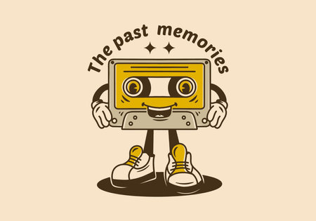 mascot character illustration design of an old tape cassetteのイラスト素材