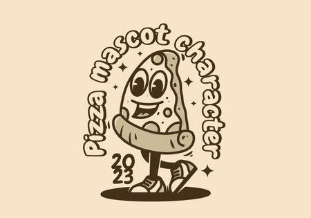 Mascot character design of walking pizza with happy faceのイラスト素材
