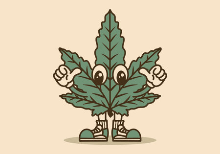 Mascot character design of standing green cannabis leafのイラスト素材