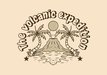 Illustration design of volcano and beach landscapeのイラスト素材