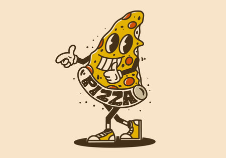 Mascot character design of a pizza slice with happy faceのイラスト素材
