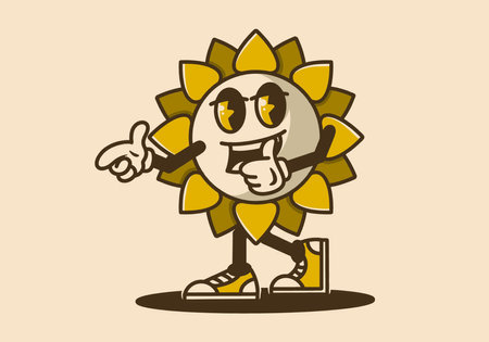 Mascot character design of a sun flower in vintage colorのイラスト素材