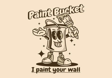 Paint bucket mascot character design with smiling face in vintage colorのイラスト素材