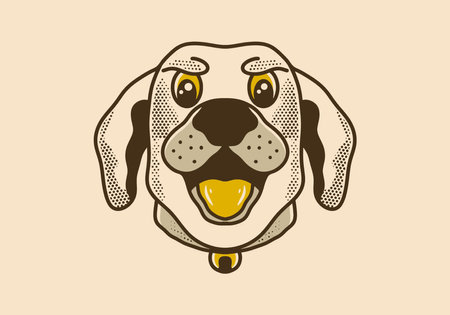Vintage art illustration design of dog head with open mouthのイラスト素材