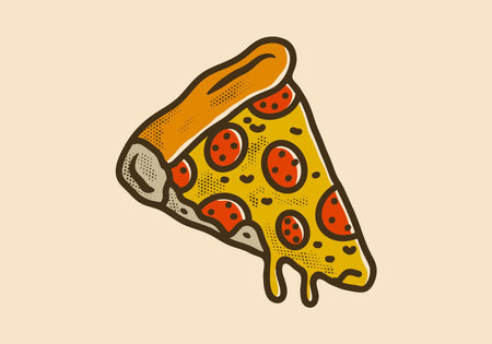 Vintage art illustration design of tomato pizza sliceのイラスト素材