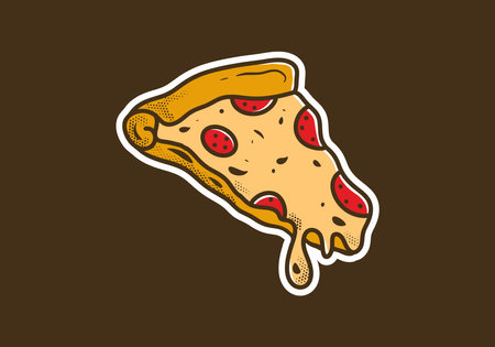 Vintage art illustration sticker design of melted pizza sliceのイラスト素材