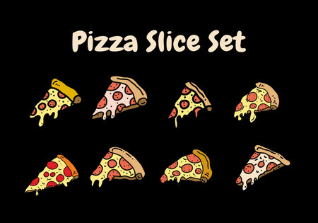 Hand drawing illustration design of pizza slice set collectionのイラスト素材