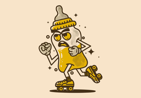 Mascot character illustration design of baby milk bottle playing roller skatesのイラスト素材