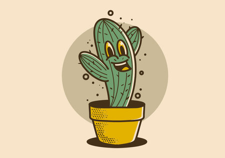 Mascot character illustration design of cactus with a cheerful face in a potのイラスト素材