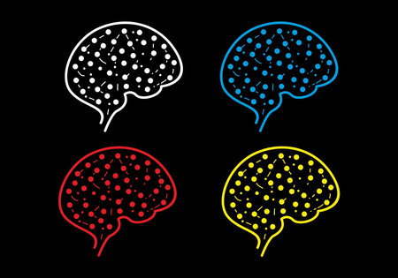 Human brain dots illustration design in four colorsのイラスト素材
