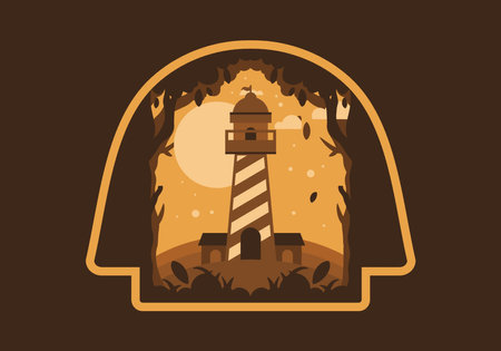 Colorful flat illustration design of lighthouse in the forestのイラスト素材