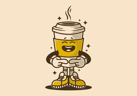 Vintage mascot character design of a paper cup of coffee with shy expressionのイラスト素材