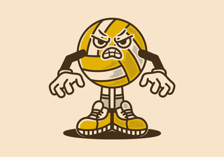 Vintage mascot character design of volleyball with an angry expressionのイラスト素材