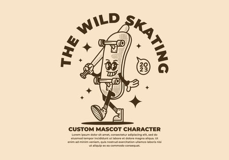 Mascot character design of a skate board in vintage styleのイラスト素材