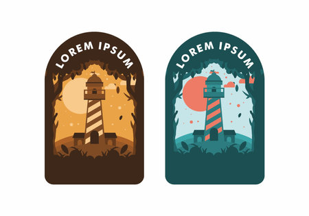 Colorful flat illustration design of lighthouse in the forestのイラスト素材
