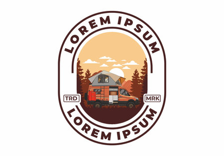 Large camper van with roof tent illustration designのイラスト素材