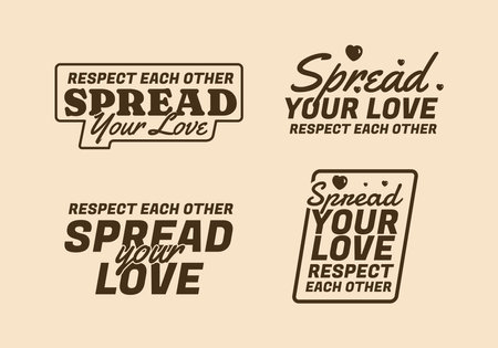 Spread your love, text art badge design in four different typeのイラスト素材