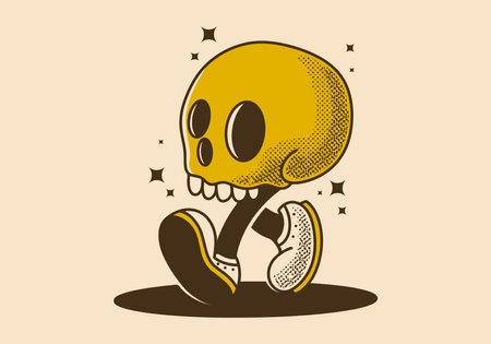 Mascot character illustration of walking skull in vintage or retro styleのイラスト素材