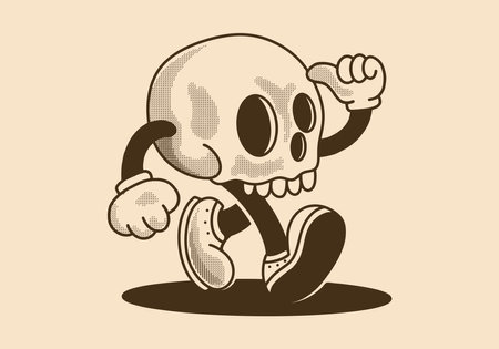 Mascot character illustration of walking skull, design in vintage styleのイラスト素材