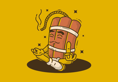 Vintage mascot character design of tnt dynamite in meditation pose