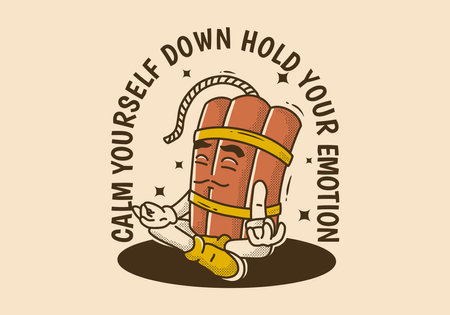 Calm yourself down hold your emotion. Vintage mascot character design of tnt dynamite in meditation poseのイラスト素材