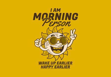 Morning person. Vintage mascot character illustration of a sun wearing sunglassesのイラスト素材