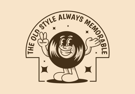 The old style always memorable. Vintage character illustration of vinyl with happy expressionのイラスト素材