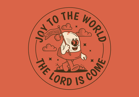 Joy to the world the Lord is come. Mascot character illustration of walking Christmas hatのイラスト素材