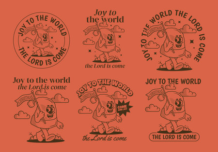 Joy to the world the Lord is come. Mascot character illustration of walking Christmas hatのイラスト素材