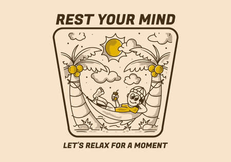 Rest your mind, let's relax for a moment. Retro illustration of a guy hanging on the hammockのイラスト素材