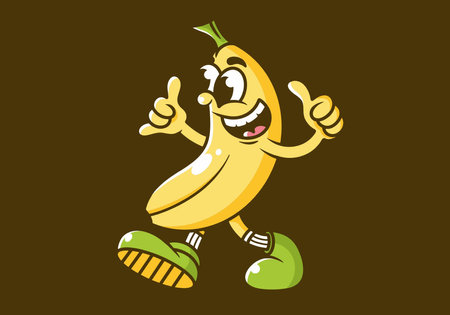Cute banana mascot character cartoon in yellow color illustration design. Isolated backgroundのイラスト素材