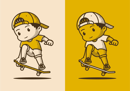 Mascot character illustration design of a boy jumping on the skateboardのイラスト素材