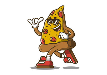 Vintage pizza mascot character illustration in running poseのイラスト素材