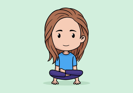 Cute woman character illustration in yoga poseのイラスト素材