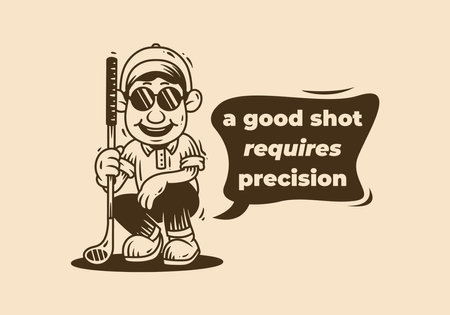 a good shot requires precision. Vintage golfer character holding a stick illustrationのイラスト素材