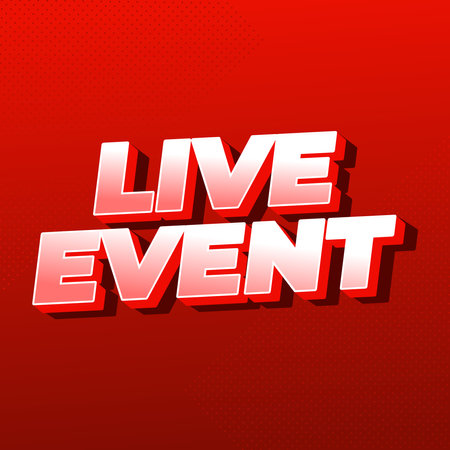 Live event. Text effect design in bold fonts with 3D effect. white red colorのイラスト素材
