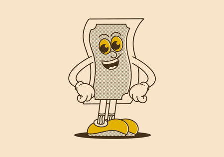 money gives happiness, sometimes. Money mascot character in standing pose with happy face, vintage illustrationのイラスト素材