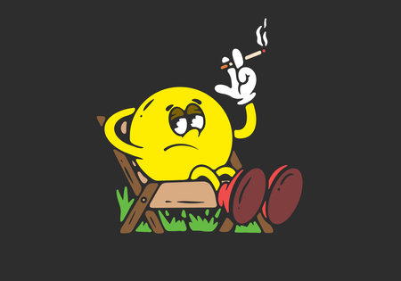 Feeling lazy. Ball head character relax on the chair illustration designのイラスト素材